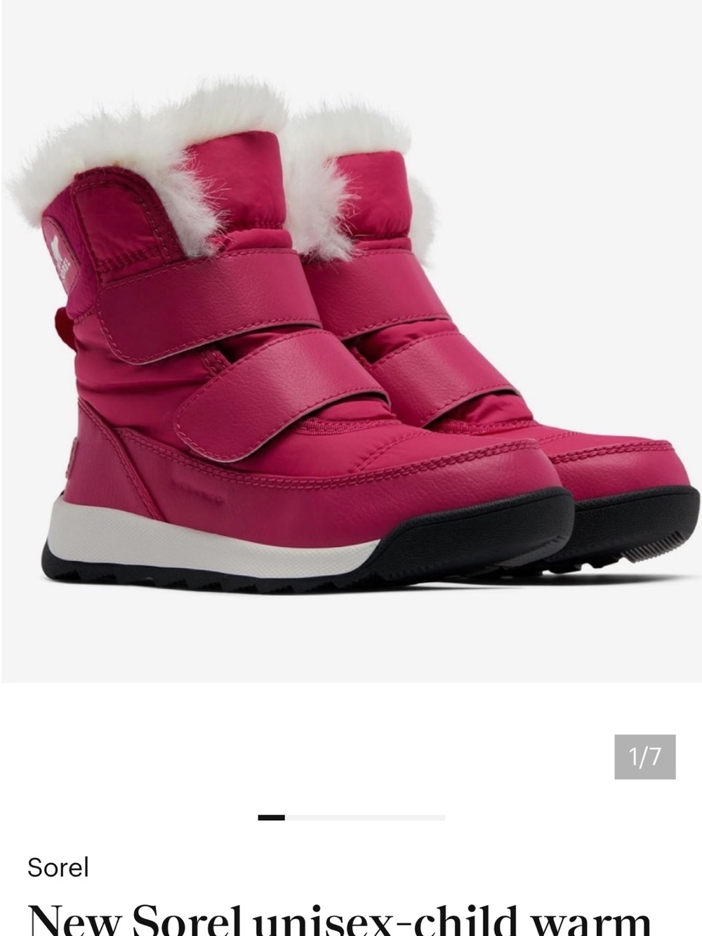 Sorel Kids' Hot Pink Insulated Winter Boots with White Faux Fur Trim